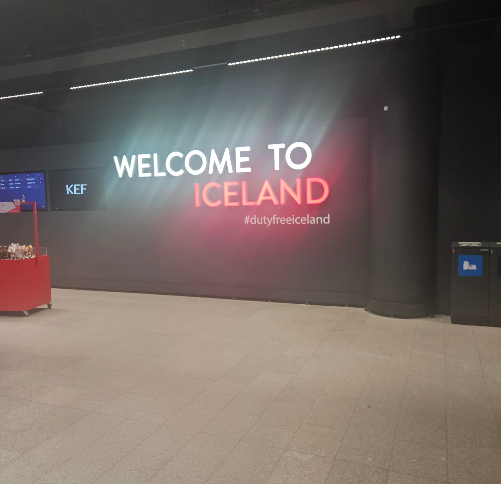 Welcome to Iceland wall in the arrivals area at Keflavík Airport