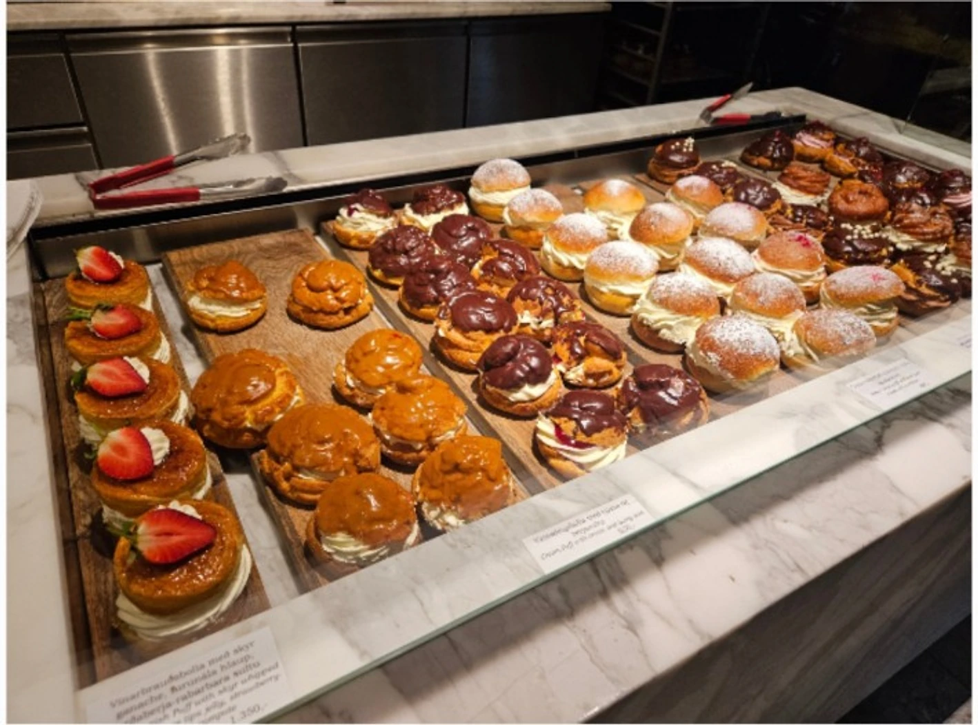 Pastry counter inside Sandholt bakery in Reykjavik