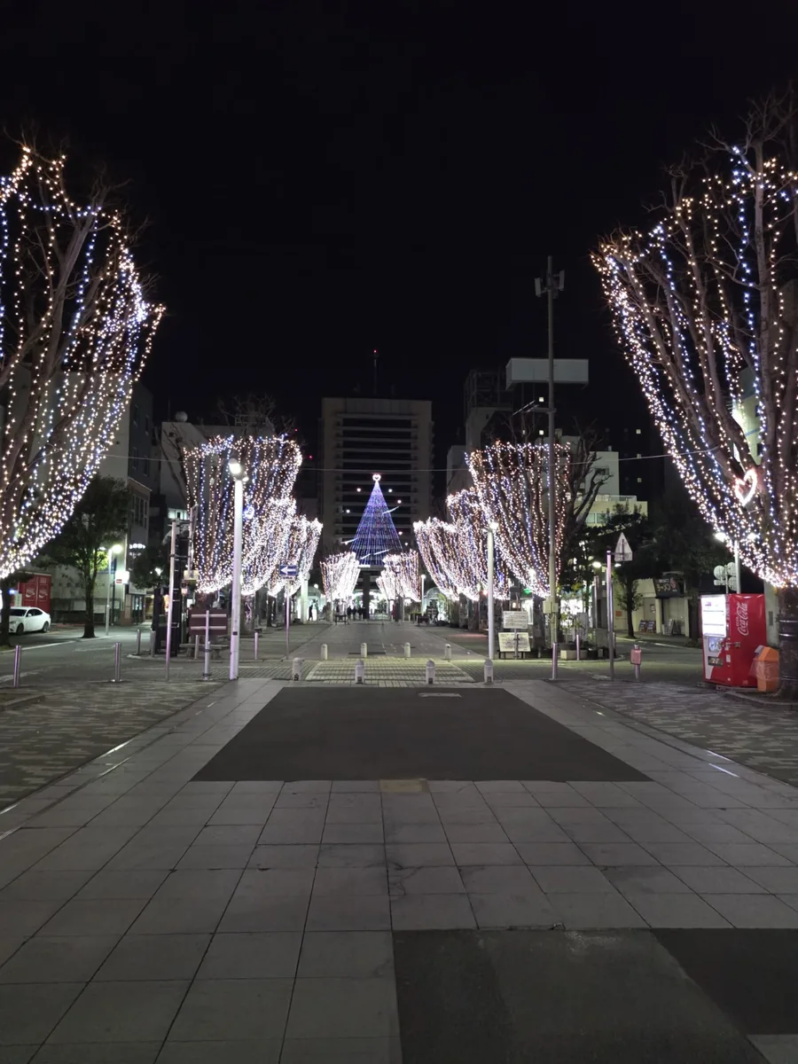 Walking beneath the Aoba Symbol Road illumination