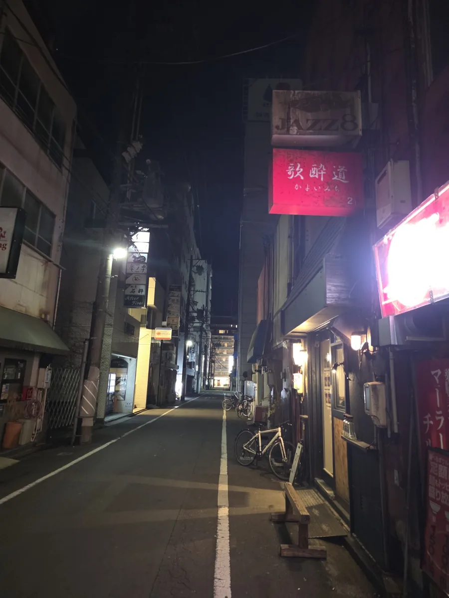 A quiet alley in Shizuoka after ramen