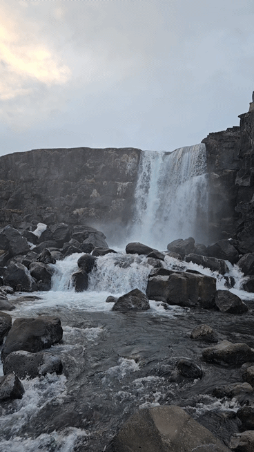 Water cascading down the rocks at Öxarárfoss